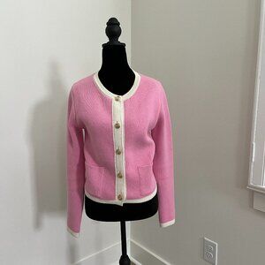 Women's Pink and Cream Cardigan, Gold Buttons, Size S